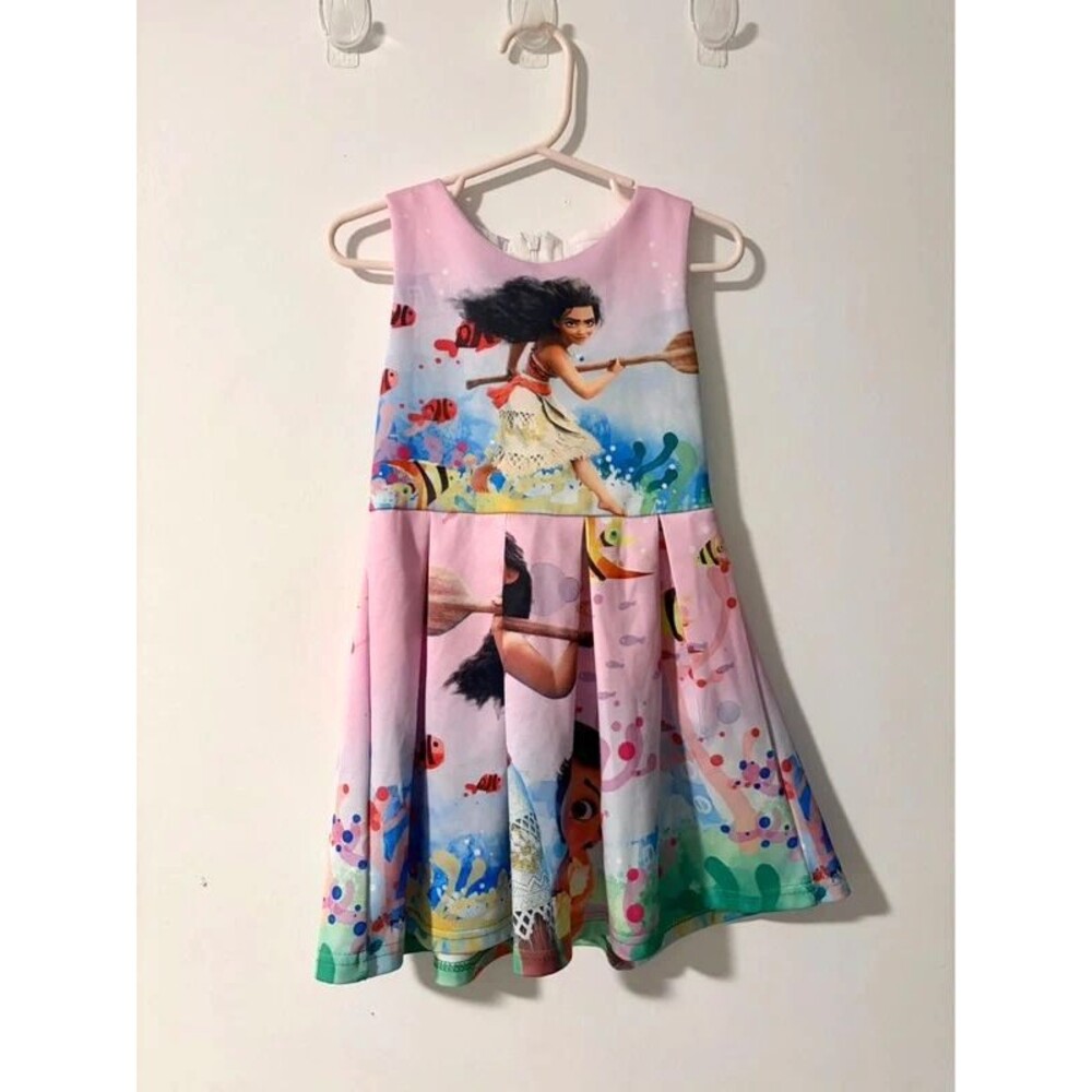 NWOT Moana Girls Pink Ocean Sublimated Print Pleated Dress 3T